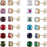 JUSTJANDM 12 Pairs Surgical Stainless Steel Round Birthstone Multi Colored Cubic Zirconia Stud Earrings Set