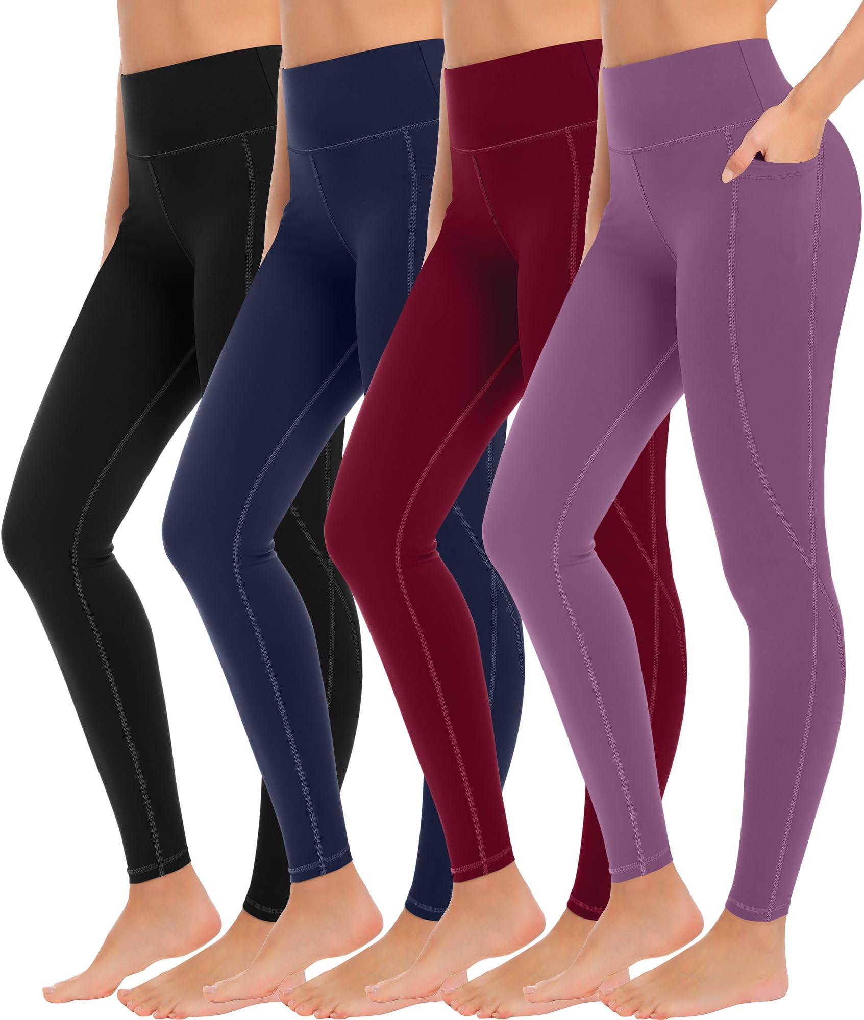 MIRITY 4 Pack Yoga Leggings with Pockets for Women – High Waist Tummy Control Pants for Workout