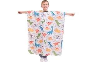 Iusmnur Kids Barber Cape, 51"x36" Professional Salon Hair Cutting Cape with Adjustable Neck Strap, Unisex Kids Haircut Cape for Hairdresser and Stylist (Dinosaur Land)