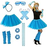 80s Outfit For Women Party 80's Accessories 7pc 70s 90s 1980s Costumes with Blue Tutu Neon Leg Warmers