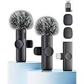 Wireless Microphone for iPhone iPad and Android Phone, 2 Pack Wireless Lavalier Lapel Mic with Noise Reduction, Plug and Play Mini Microphone for Video Recording Interview Podcast YouTube TikTok Vlog