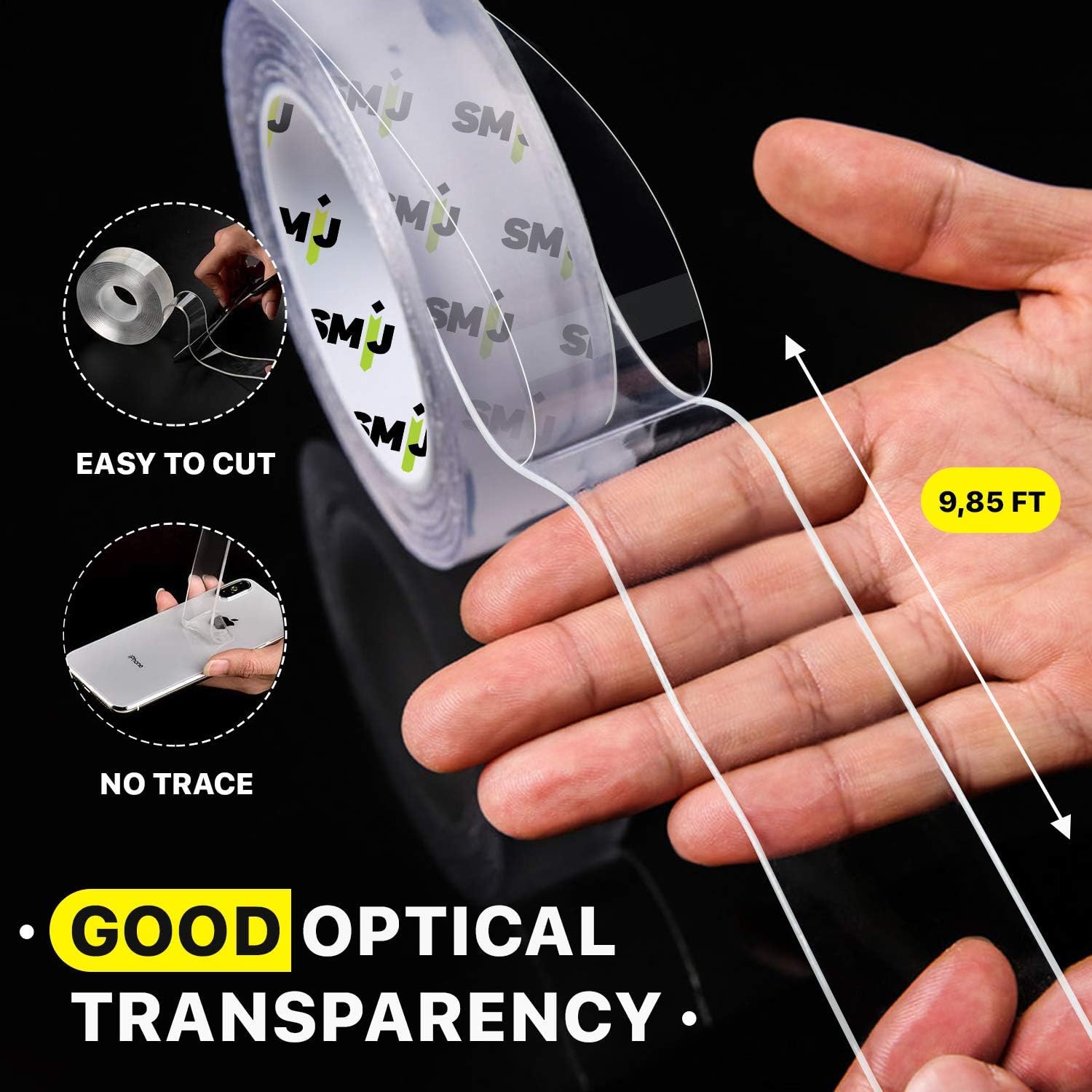 Multipurpose Nano Magic Tape, Reusable Double-Sided Tape Heavy Duty, Washable Transparent Mounting Tape, Traceless Removable Strong Adhesive Tape, Clear Sticky Gel Tape, 3 Tapes in 1 Package (3 sizes) : Office Products