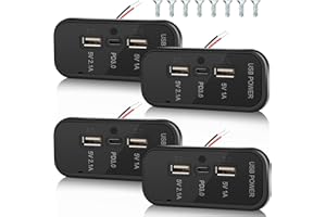 Gibbab 3 Ports 12V RV USB Outlet 45.5W, 4PCS PD3.0 Type-C Quick Charge & Dual A Port 3.1A Panel Wall Mount, Automotive Car Socket Charger Adapter for RV Marine Boat Bus ATV Motorcycle Truck