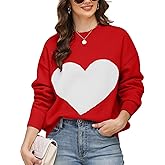 Gihuo Womens Heart Sweater Valentine Sweaters 2026 Long Sleeve Crewneck Pullover