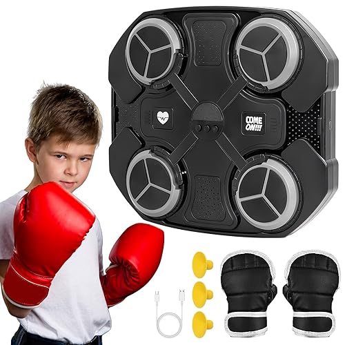 Vorynna Smart Music Boxing Machine - Bluetooth Wall Mounted Punching Equipment, 3 Speed Levels, Sync LED Lights, USB Charging, Kid-Safe ABS with Boxing Gloves Gift