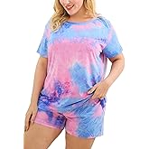 Celkuser Plus Size Pajamas Set for Women 2-Piece Short Sleeve Sleepwear Soft Loungewear PJs with Pockets 1x-5x