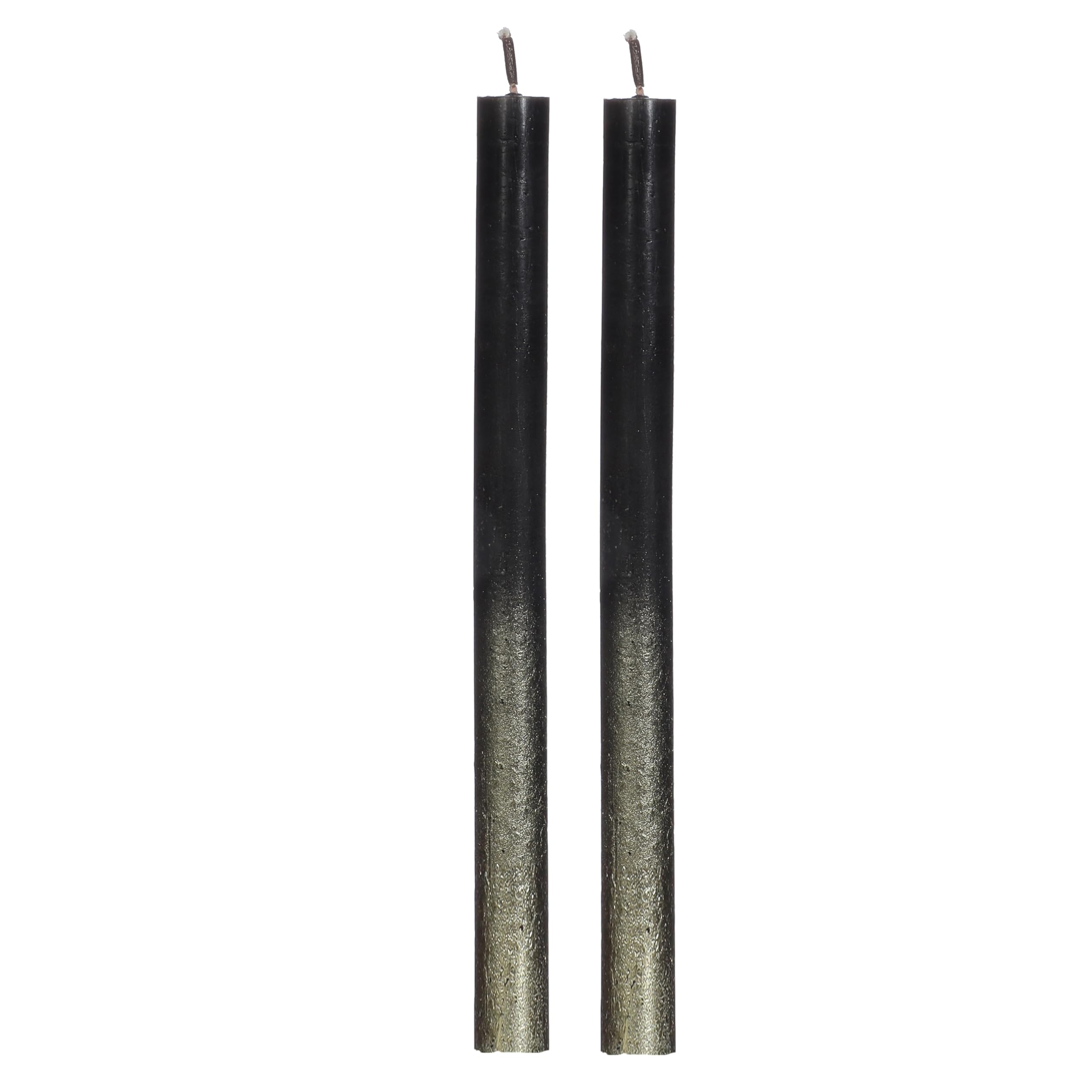 Taper Candles Set – 2 x Long Burning Dripless Dinner Table Taper Candles, Black with Gold Accent, 25 cm, 10 Hours