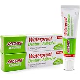 Secure Sensitive Denture Adhesive Cream, Zinc Free Glue, 1.4 oz, 2 Pack | Aloe Vera &amp; Myrrh to Nourish Your Gums - Uppers, Lowers &amp; Partials - Waterproof &amp; Zinc Free - Less Adhesive, More Hold