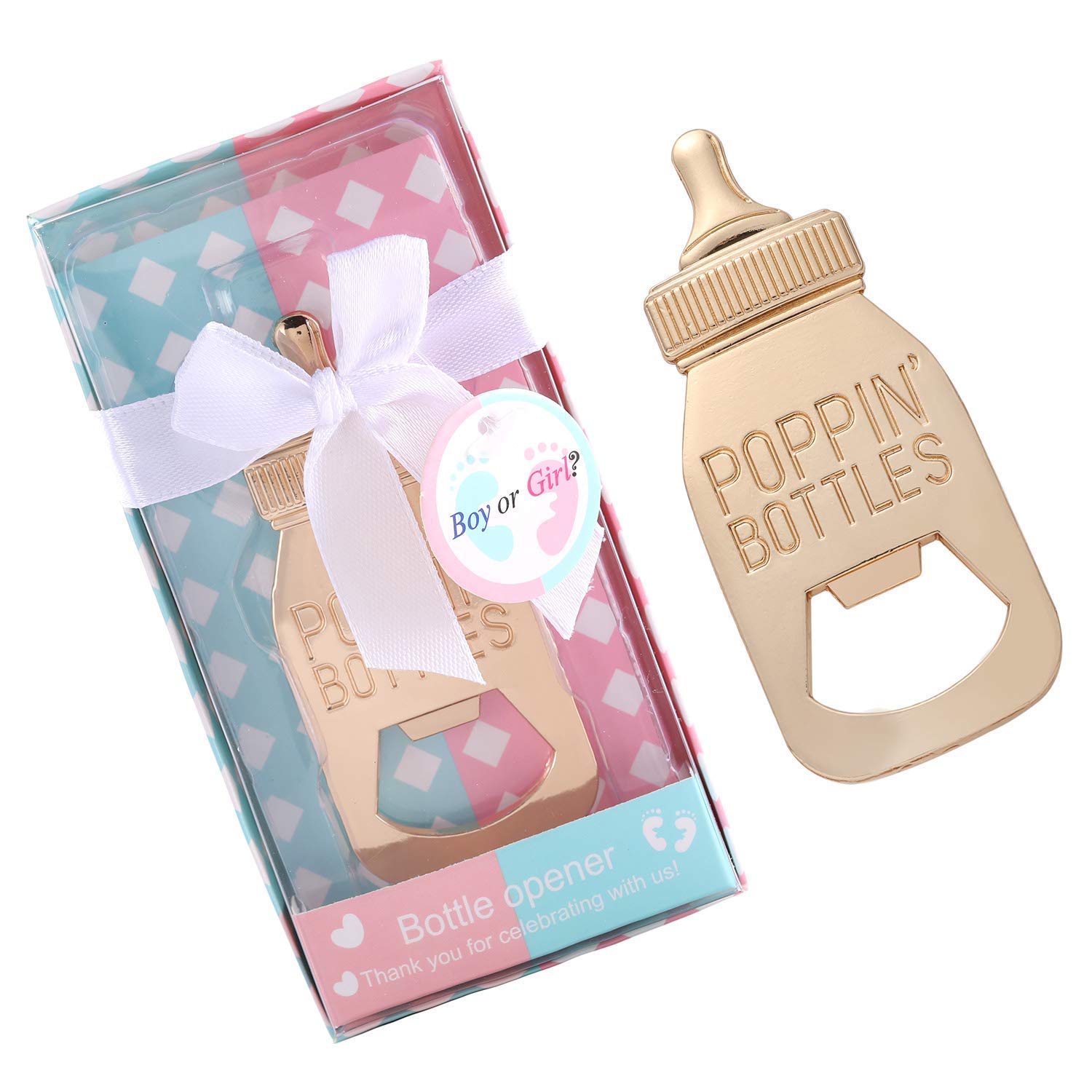 Yuokwer 24pcs Bottle Opener Baby Shower Favor for Guest,Boy or Girl Gender Reveal Party Favors Baby Shower Decorations Gender Reveal Party Souvenir Return Gift & Supplies (Blue and Pink, 24)