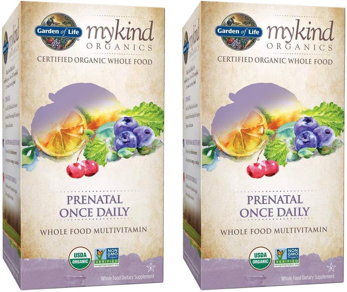 MyKind Certified Organic, Whole Food Prenatal Once Daily MultiVitamin (30 Vegan Tablets) Pack of 2