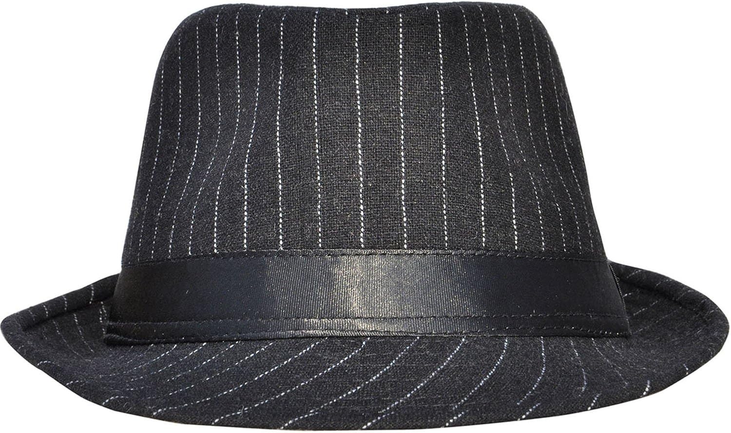 Simplicity Mens Cool Teardrop Crown Fedora Trilby Hat Pinstripe with Black Band at  Men’s Clothing store