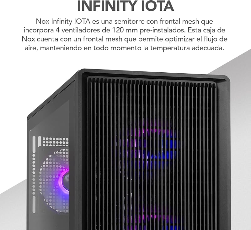 Infinity IOTA – ATX Mid-Tower | M-ATX | O ITX inclui 4 ventoinhas ARGB de 120mm, malha frontal, lado de vidro temperado, USB 3.0, suporte a GPU de 330mm, filtro magnético