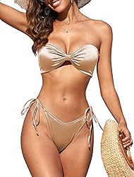 ZAFUL Women's Strapless Bikini Set Knot Front Twist