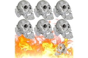 PKZOI 6PCS Fireproof Fire Pit Skull Made of Iron | for Bonfire, Campfire, Fireplace, Firepit | Halloween Decor | for Gas, Propane, or Wood Fires | Fireproof Refractory(4.5 Inch)