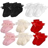 MKYSZLT Baby Girl Ruffle Socks Eyelet Double Lace Turn Cuff Ankle Frilly Dress Socks for Newborn/Infant/Toddler/Little Kids