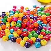 ToBeIT 1000Pcs Colourful Wooden Beads Round Paint Wood Bead 8mm Large Hole, Assorted Color Round Wooden Bead Spacer Craft Beads for DIY Jewelry Making, Home & Party Decoration 