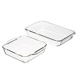 Amazon Basics Oven Safe Glass Baking Dish Set, Set of 2, Rectangular 3L and Square 2L