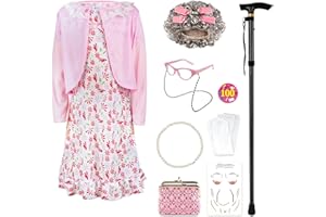 Sortnic 100 Days of School Costume, Old Lady Costume for Kids 100th Day of School Kids Girls Grandma Outfit Old Lady Costume Dress