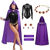 Rcmcif Women's Cosplay Costume Purple Cape Sexy Black Jumpsuit with Belt Cosplay Uniform Suit Halloween