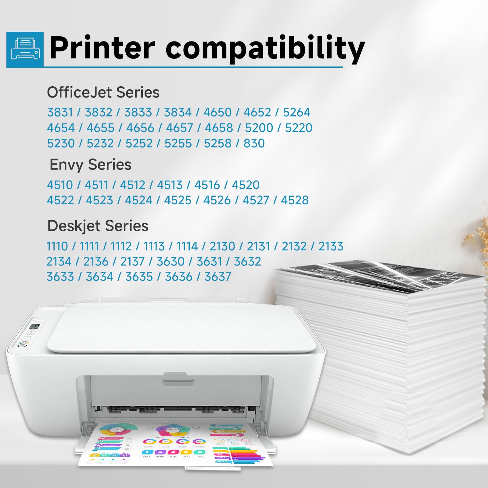 63XL Ink Cartridges Black and Color Combo Pack Replacement for HP 63 XL Fit for HP63 3830 4650 4652 4655 5200 5252 5255 5258 4520 4512 1112 2132 3630 3632 3631 2130 4510 4654 Printers BK and Tricolor