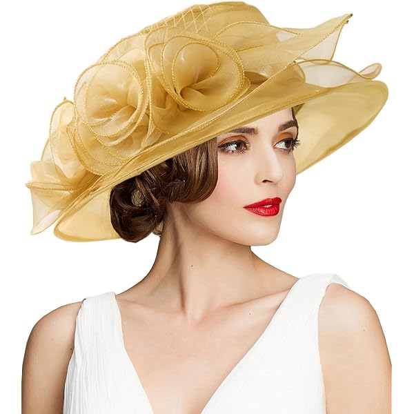 Beautiful Gold Satin Dress/Church Hat by Ms. Divine Wiywef Satin Cloth Church Hat Women Wide Brim Hat Elegant  main image 4