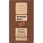 Santa Cruz Paleo Protein Bar &ndash; 20g Grass-Fed Whey &amp; Collagen Protein &ndash; Wildflower Honey Sweetened, No Seed Oils, High Protein Snack Bar (Chocolate Flavor, Pack of 10)