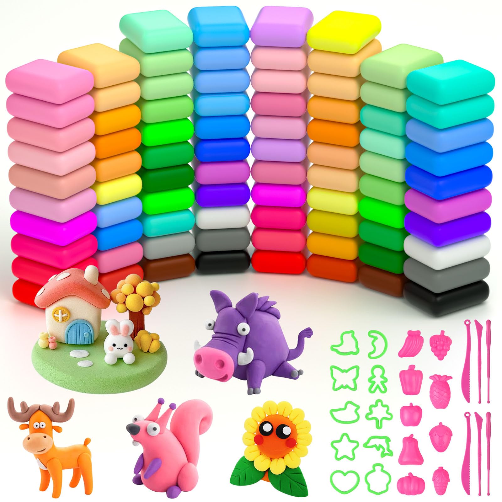 Ainiv Air Dry Clay, 84PCS Ultra Light Modeling Clay with 6 Carving Tools, Creative Art DIY Creative Magic Clay, No-Toxic Modeling Clay & Dough, Arts and Crafts Kits for Boys Girls, Best Gifts for Kids