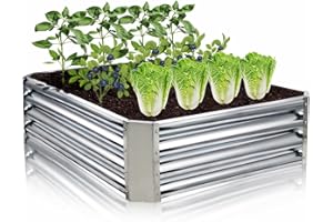 Doniks Raised Garden Beds 4×4×1ft Outdoor Metal Galvanized Garden Planting Box for Vegetables Lawn Green Flowers, Fruits, Terrace