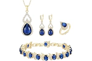 Mayfox Bridal Cubic Zirconia Open Ring Bracelet Necklace Dangle Earrings Set, Waterdrop Oval Birthstone Wedding Jewelry Set for Bride, Valentine's Day/Mother's Day/Thanksgiving/Christmas/Birthday Gifts for Girlfriend/Lady/Wife/Mother