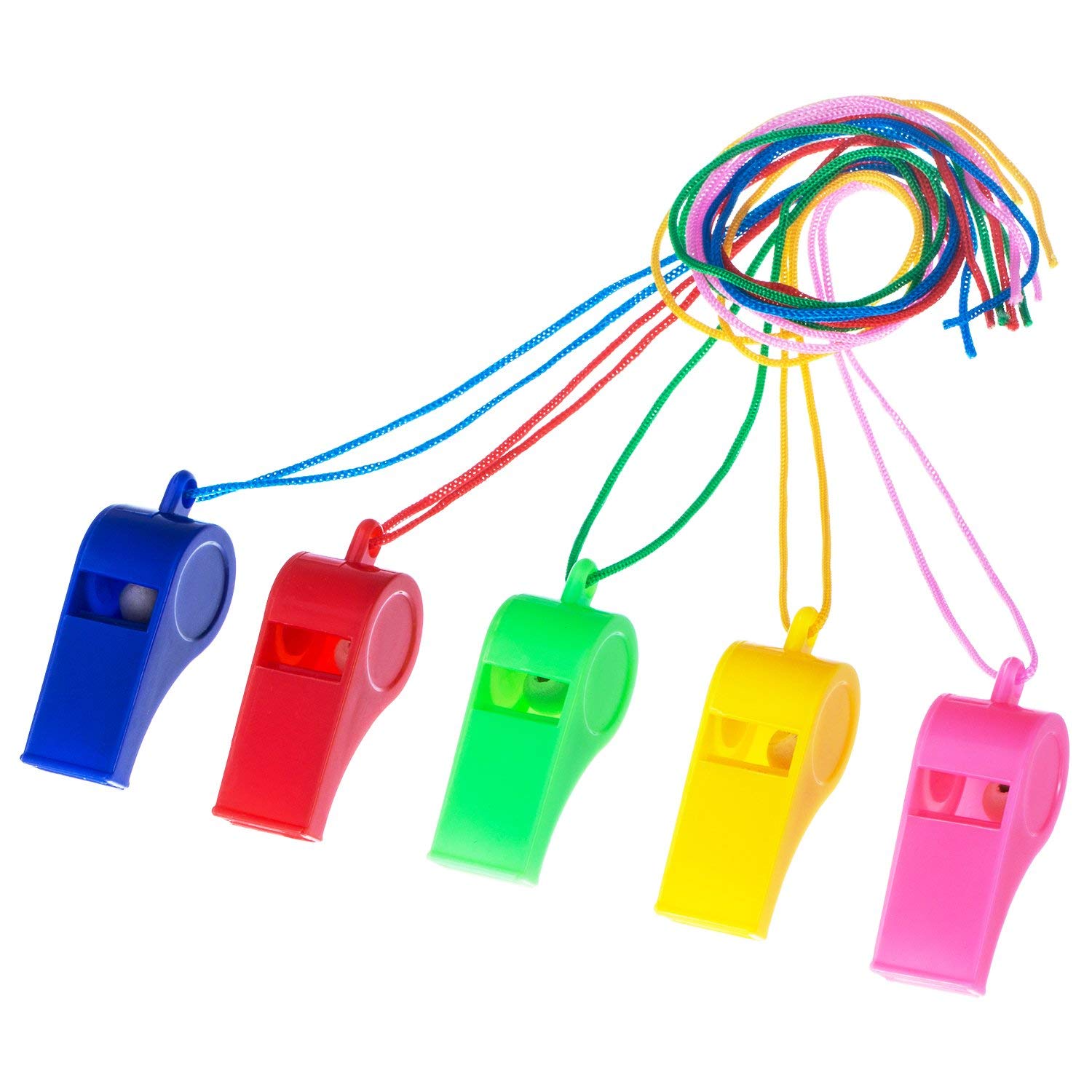 byou Whistle,Plastic Whistle 72 pieces Colorful Sports Whistle with Lanyards for Party Birthday Favors Sports Team Gifts Loot Bags
