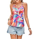 SweatyRocks Women's Colorful Printed Twist Backless Spaghetti Strap Boho Camisole Tank Top