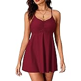ZAFUL Womens One Piece Swimsuit Modest Tummy Control Bathing Suit with Skirt Ruffle Basic Adjustable Swim Dress Swimwear