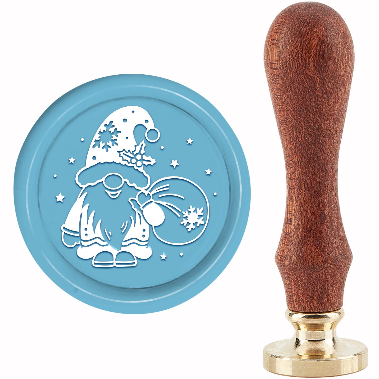 CRASPIRE Christmas Elf Wax Seal Stamp Snowflake Santa Claus Sealing X'MAS EVE 30mm 1.18inch Removable Brass Head with Wooden Handle Invitations Greeting Cards Wrap — image 1