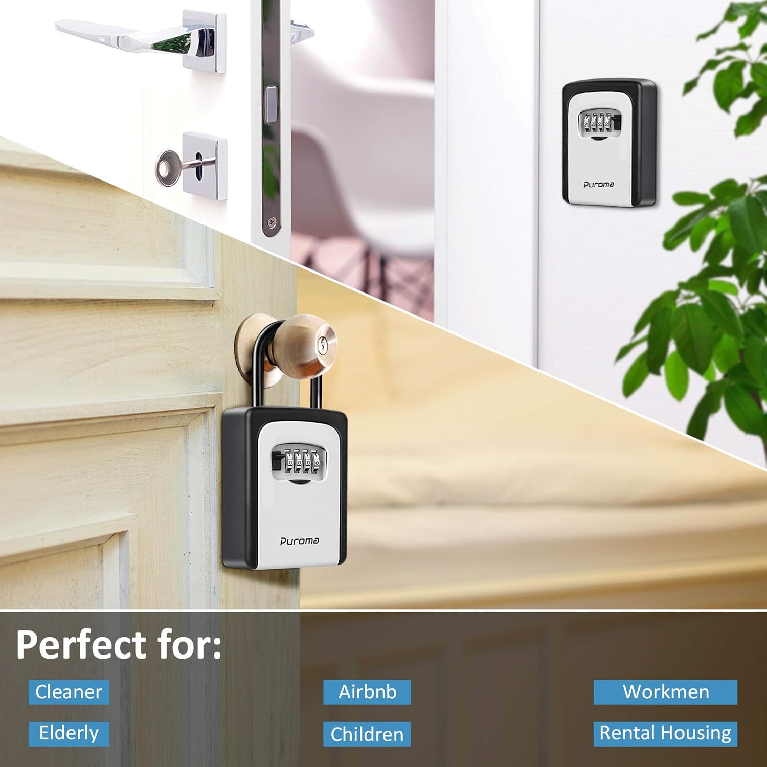 Puroma Key Lock Box Waterproof Combination Lockbox Portable Resettable Wall Mounted & Hanging Key Safe Lock Box for House Keys, Realtors, Garage Spare, Black & Gray - - 