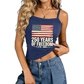 PECHAR USA Tank Tops Women 4th of July Sleeveless Patriotic Straps Crop American Flag Spaghetti Strap Adjustable Shirts