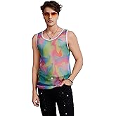 OYOANGLE Men's Mesh Sheer Tank Top See Through Sleeveless Shirt
