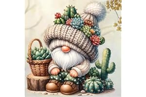 cdjlddww Gnome Succulents Diamond Painting Kits for Adults, 5D Diamond Art Kits for Beginner, DIY Full Drill Diamond Dots Crystal Craft Kits for Home Wall Decor Present14X14Inch