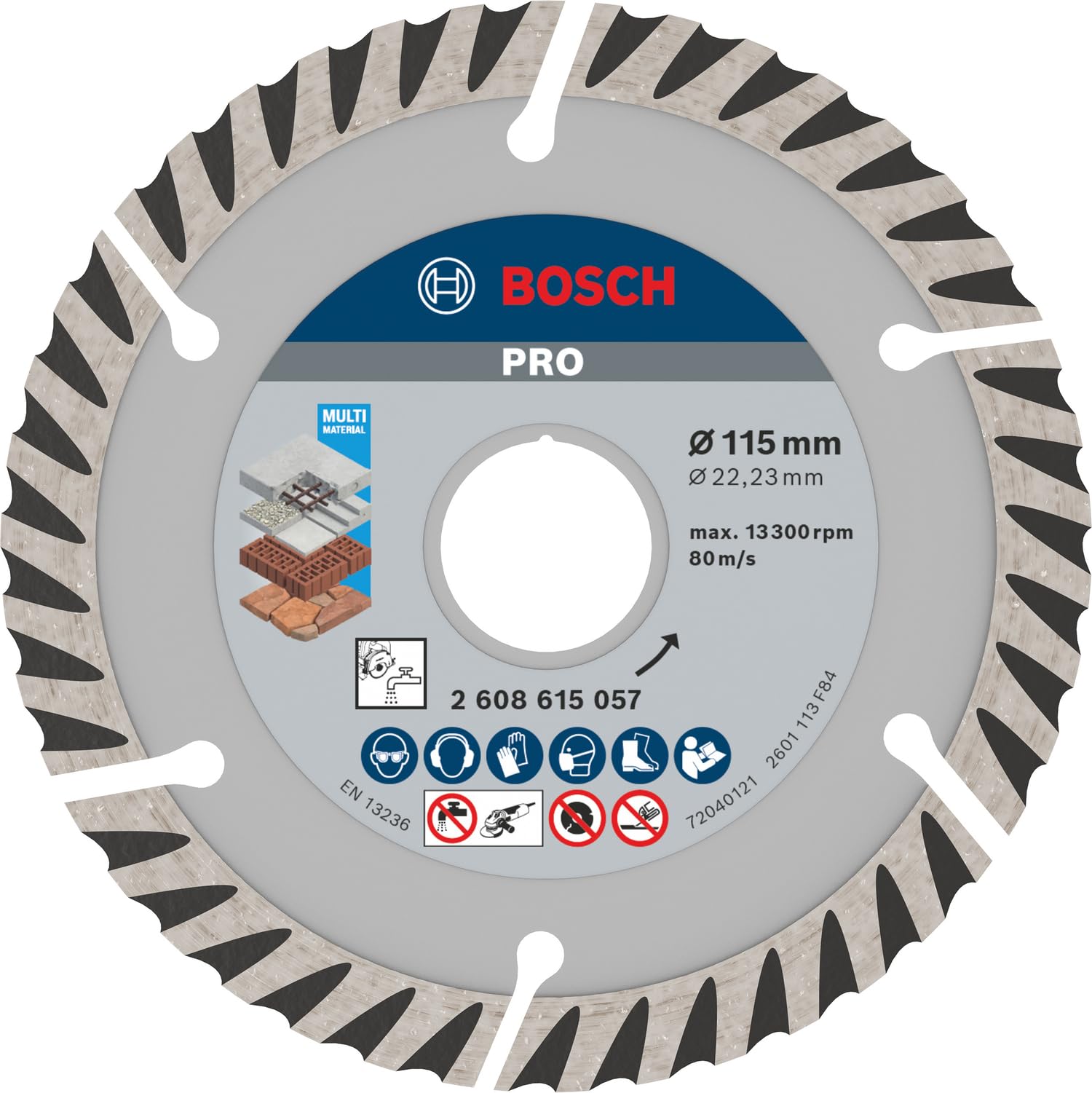 Bosch 1x PRO Multi Material Long Life Diamond Cutting Disc for Bore 22.23 and Small Angle Grinders (for Concrete, Reinforced concrete, Ø 115 mm, Professional Accessory Small Angle Grinder)