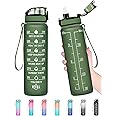Enerbone Water Bottle, Leakproof BPA & Toxic Free, Motivational Water Bottle with Times to Drink and Straw, Fitness Sports Water Bottle with Strap for Office, Gym, Outdoor Sports
