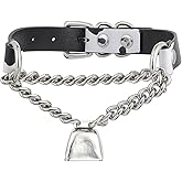 ADEMISHIA Handmade Cow Print Bell Collar Choker Necklace for Women, Adjustable Cow Print PU Leather Buckle Cuban Chain with Gold Bell Necklace, Gothic Cow Outfits Collar for Women