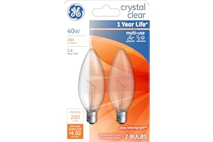GE Crystal Clear Blunt Tip Decorative Light Bulbs (40 Watt), 280 Lumen, Candelabra Light Bulb Base, 2-Pack Chandelier Light Bulbs
