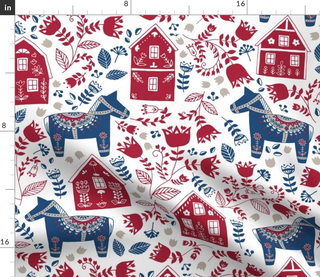 Spoonflower Fabric Swedish Folk Art Dala Horse