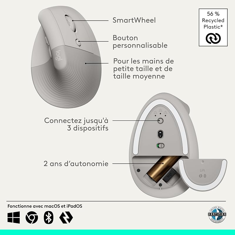 Lift Souris Ergonomique Verticale, sans Fil - Sable