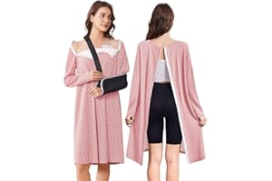 Deyeek Open Back Hospital Gowns for Women Post Shoulder Surgery Tear Away Snap Chemo Port Adaptive Clothing with Pockets