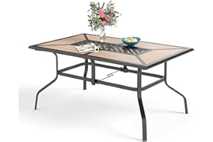 Sophia & William Rectangular Outdoor Dining Table with 1.6"-2" Adjustable Umbrella Hole, 6 Person Patio Table for Outdoor, Rectangle Patio Table with Faux Wood Tabletop and Metal Steel Frame