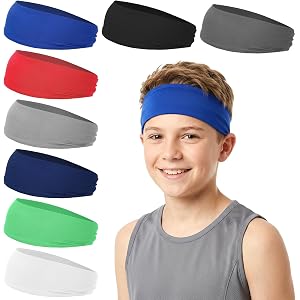 8Pcs Sweatbands for Kids, Moisture Wicking Sports Headband Elastic Football Headband for Boys Girls Football Running Basketba