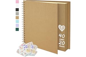 Remowith 8X8 Inch DIY Scrapbook Photo Album, Kraft Blank Paper Scrap Book 40 Pages Memory Book for Wedding Family, Kraft Color