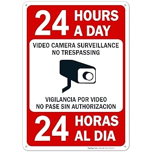 Video Surveillance No Trespassing Sign, Bilingual English and Spanish, 10x14 Rust Free Aluminum, Weather/Fade Resistant, Easy Mounting, Indoor/Outdoor Use, Made in USA by Sigo Signs