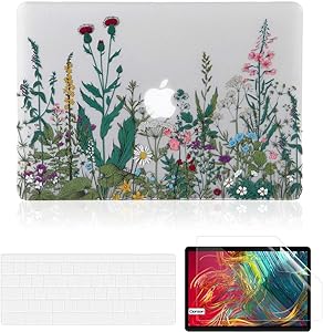 iDonzon MacBook Air 13 inch Case Set (A2179/A1932, 2020 2019 2018 Release), Matte Clear Hard Cover&Keyboard Cover&Screen Protector Compatible with Mac Air 13.3 inch Retina Display Touch ID - Flower