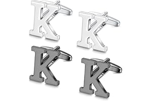 UBGICIG 2 Pairs Cufflinks for Men Personalized Initial Cufflinks Stainless Steel Letter Cuff Links Elegant Tuxedo Shirt Cuff Links Silver/Black Alphabet A-Z Mens Cufflinks With Box Father's Day Gifts Business Wedding Anniversary